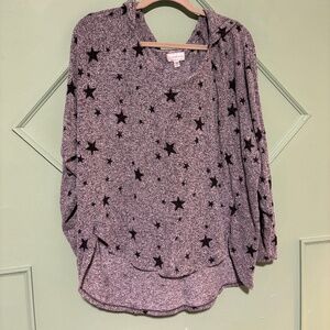Lucky Brand Gray and Black Oversized Off Shoulder Sweater with Hood